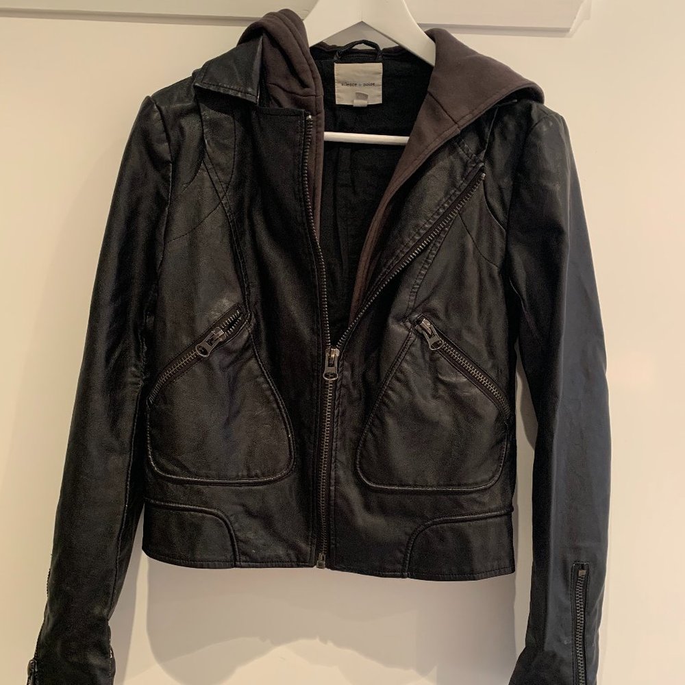 Vegan Leather Moto Jacket + Hood